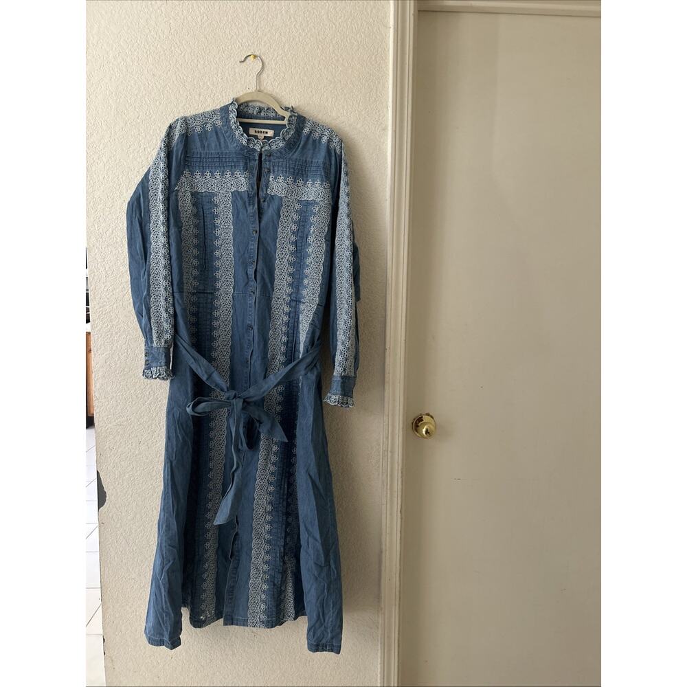 Boden Ruffle Placket Chambray Dress Light Blue Chambray Size 16-18 NWT - Picture 3 of 12